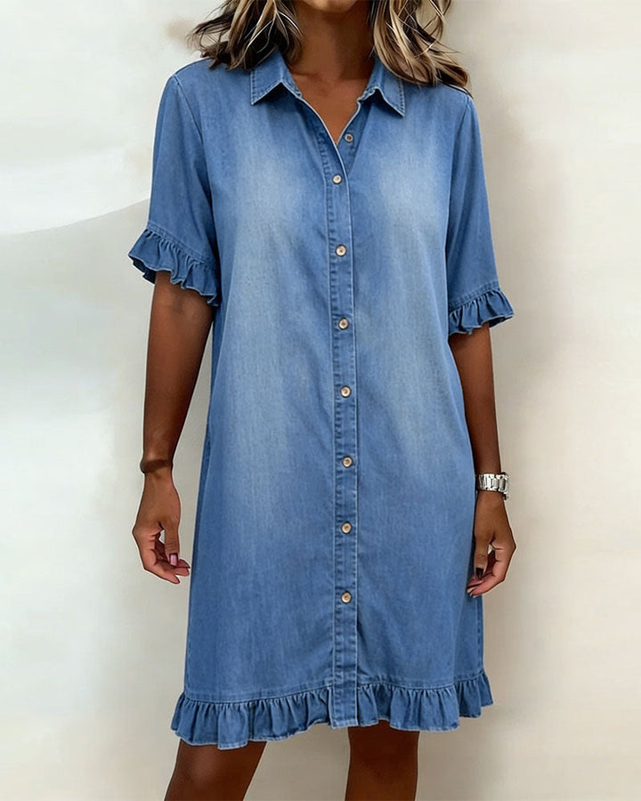 Inès | Robe en Jean Confortable à Fronces Flatteuses