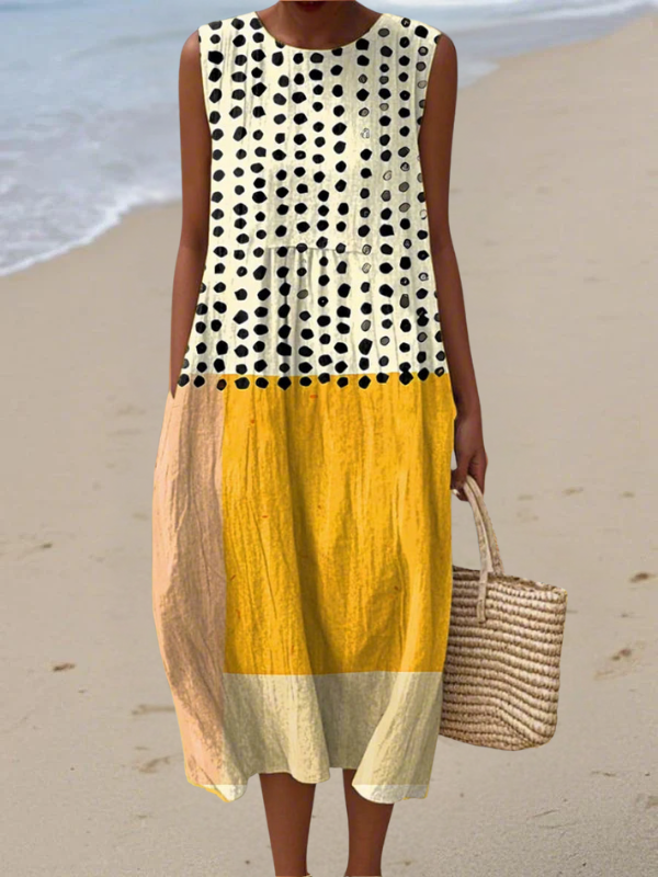 Laurine | Robe Midi Colorblock à Pois