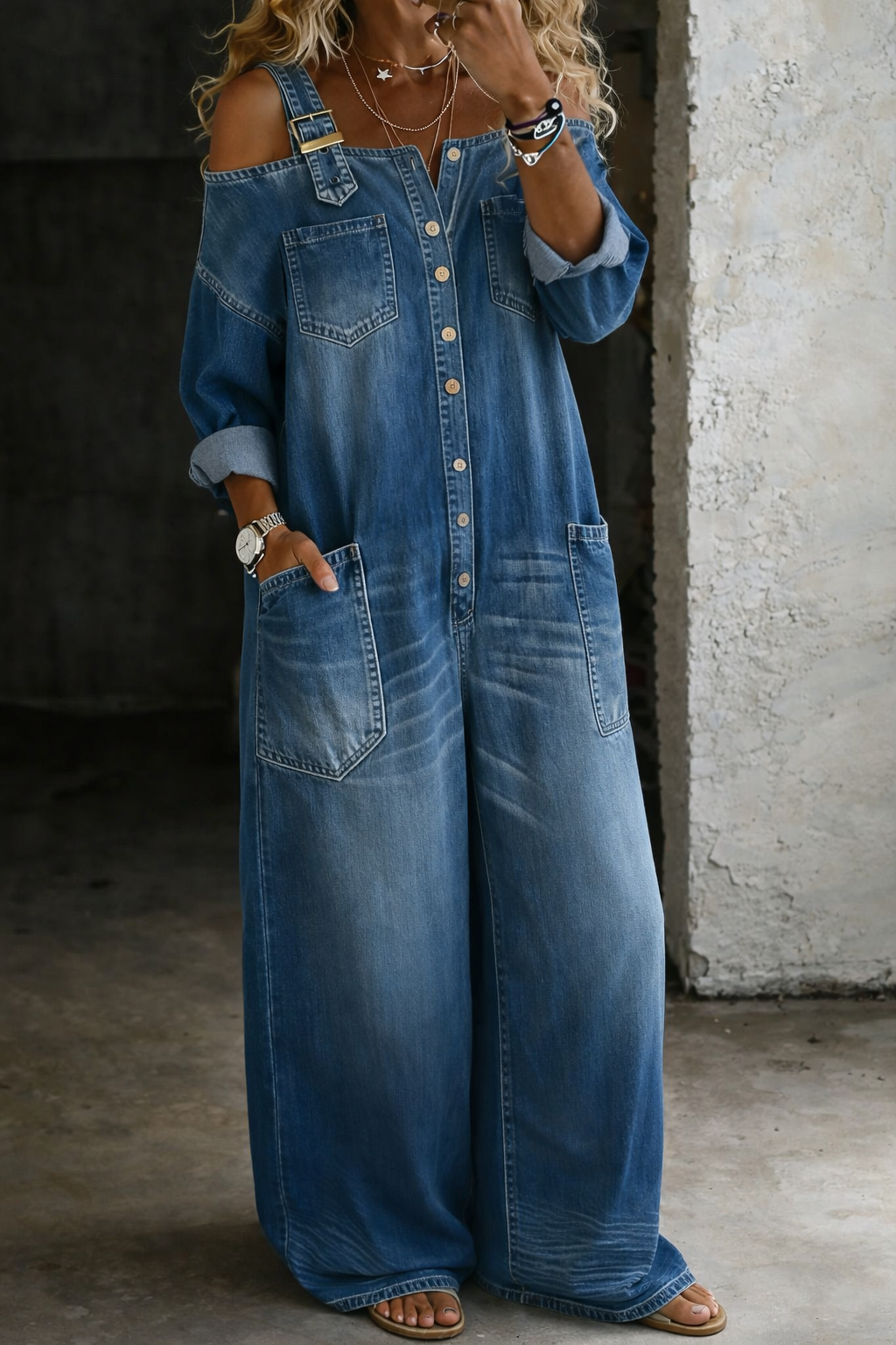 Séraphine | Tuta in Denim con Spalle Scoperte