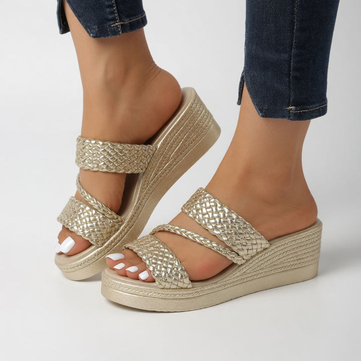 Juliette™ | Mule compensée tressée colorée légèreté estivale
