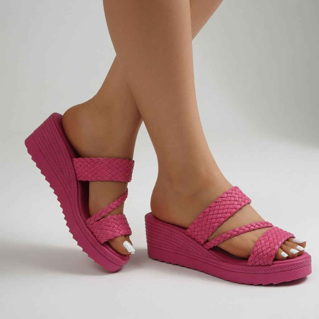 Juliette™ | Mule compensée tressée colorée légèreté estivale