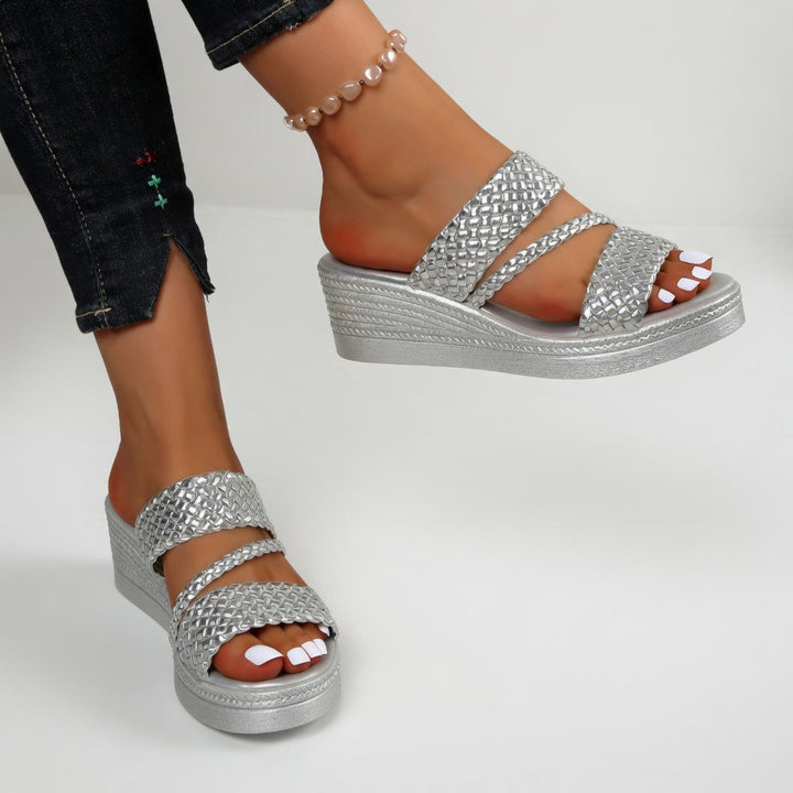 Juliette™ | Mule compensée tressée colorée légèreté estivale