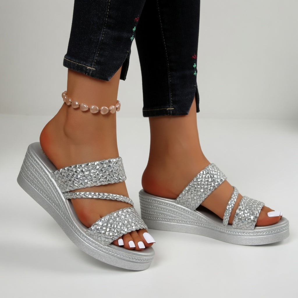 Juliette™ | Mule compensée tressée colorée légèreté estivale