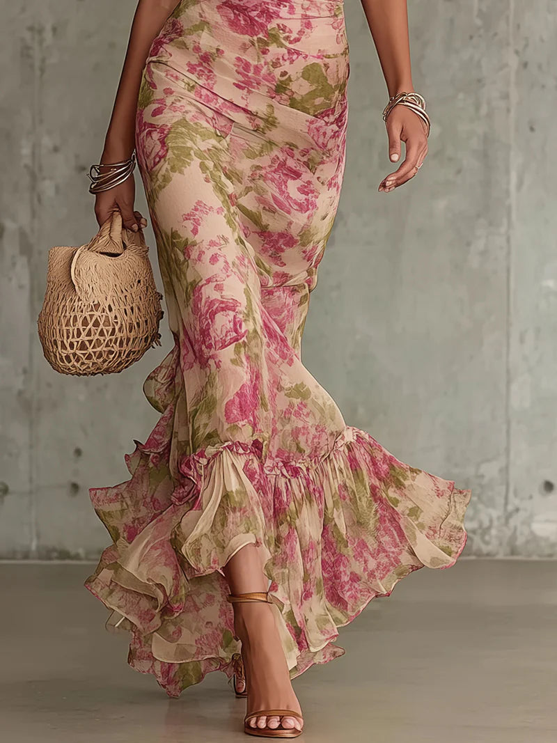 Rosalie | Robe longue à imprimé vintage fleuri et manches bouffantes