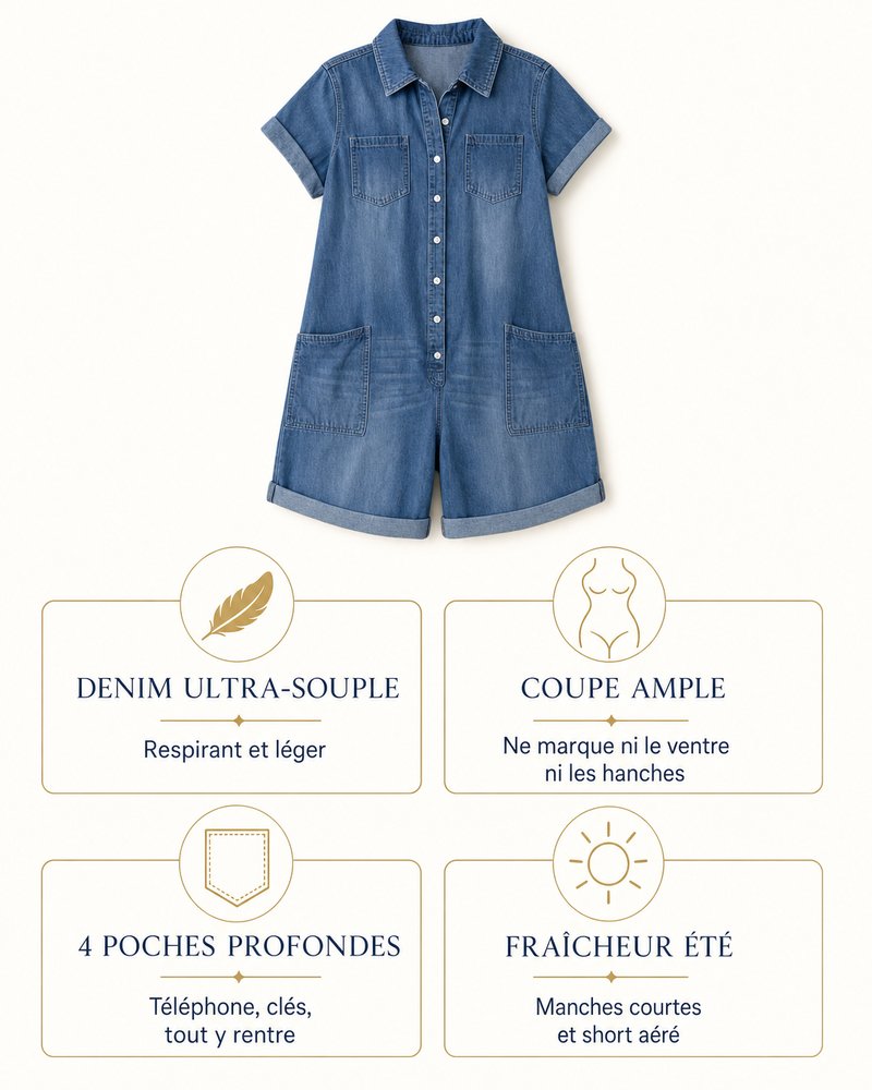 Faustine | Combishort Capri en Denim
